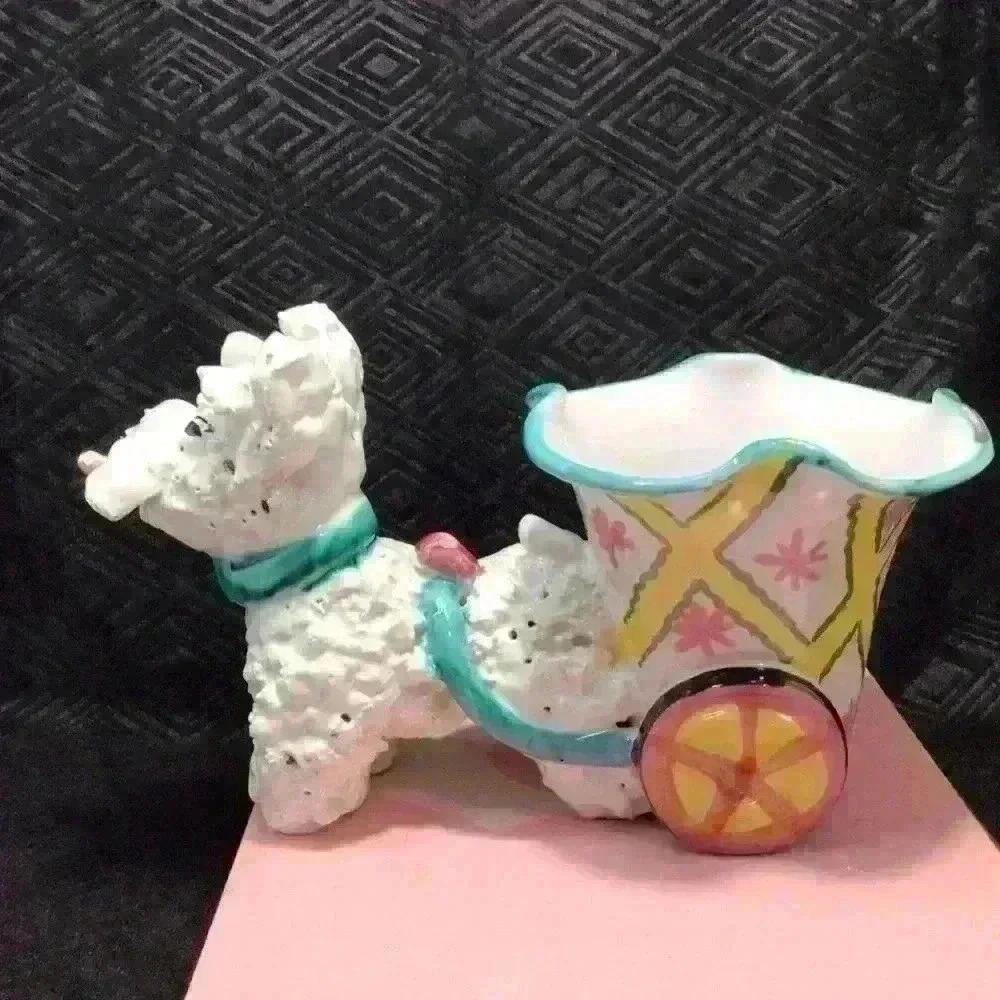 MCM Vintage Poodle Cart Planter Ceramic Made In Italy - Picture 2 of 15